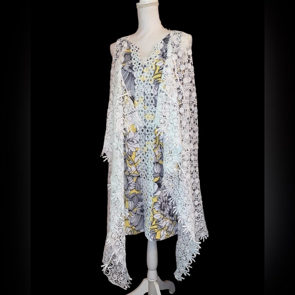 PAPPAGALLO Sheath Embroidered Sleeveless Midi Dress Yellow Black Size 6 - Picture 11 of 11